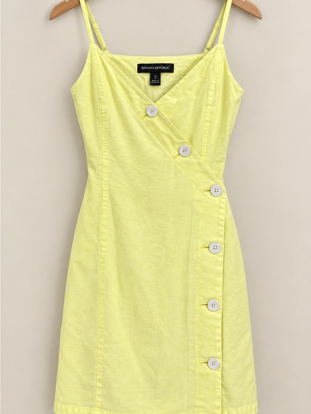 Banana Republic Lemon Yellow Button-Accent Spaghetti Strap Mini Dress